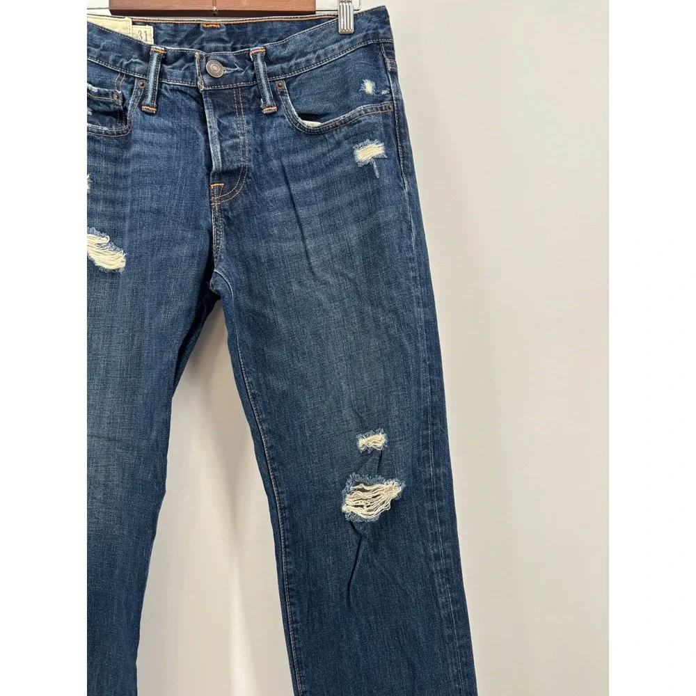 Abercrombie & Fitch Mens Blue Classic Straight Distressed Jeans 30x31 Vintage